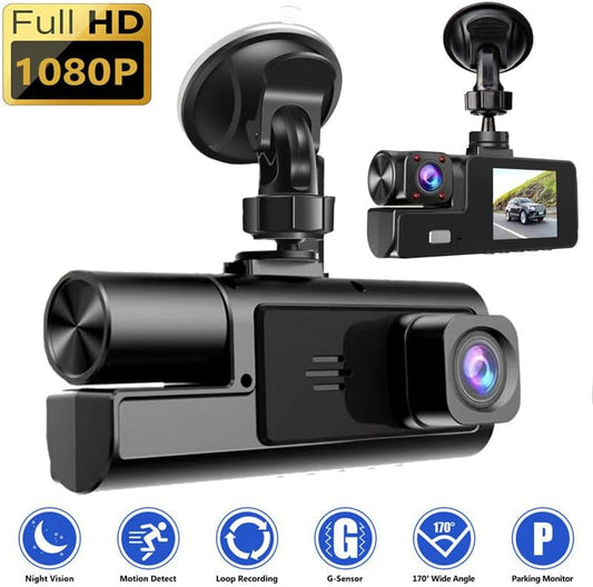 1080P Dual Dash Camera for Car Front and Inside Dashcam Car Security Video Recorder,170°Wide Angle Vehicle Cam,WDR,G-Sensor,2’’ IPS Screen,Loop Recording,Night Vision (Dual Dash Cam Without Card)