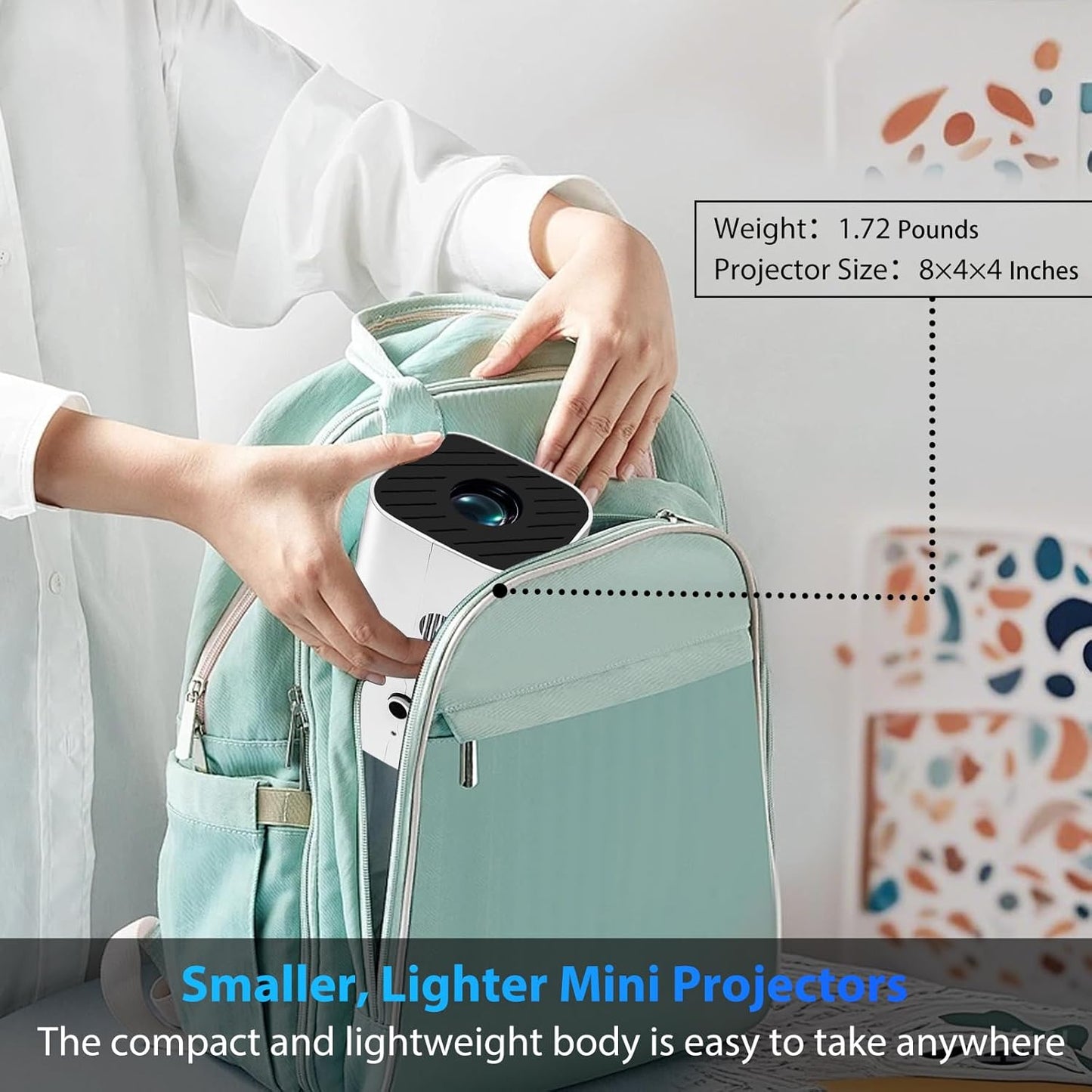 1080P Portable Projector (Built-in Speaker and Bluetooth 5.3), 210°Rotatable, Compatible with 4K, Mini Movie Projector, Supports Smartphones/Video