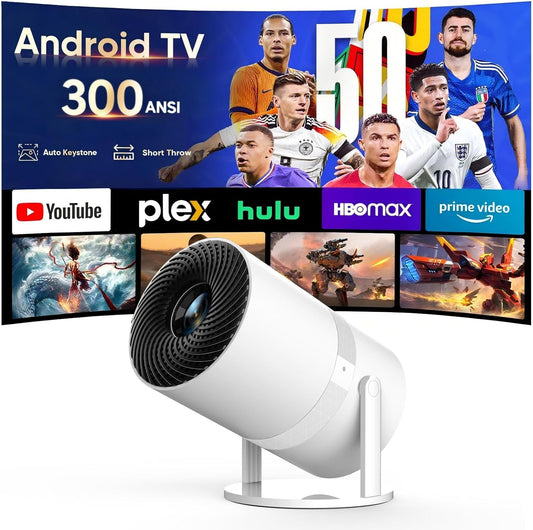 1080P Mini Projector with WiFi 6 and Bluetooth, Portable Outdoor Projector with 【Auto Keystone】, 270°Rotation Movie Projector Compatible with HDMI, USB, Smartphone