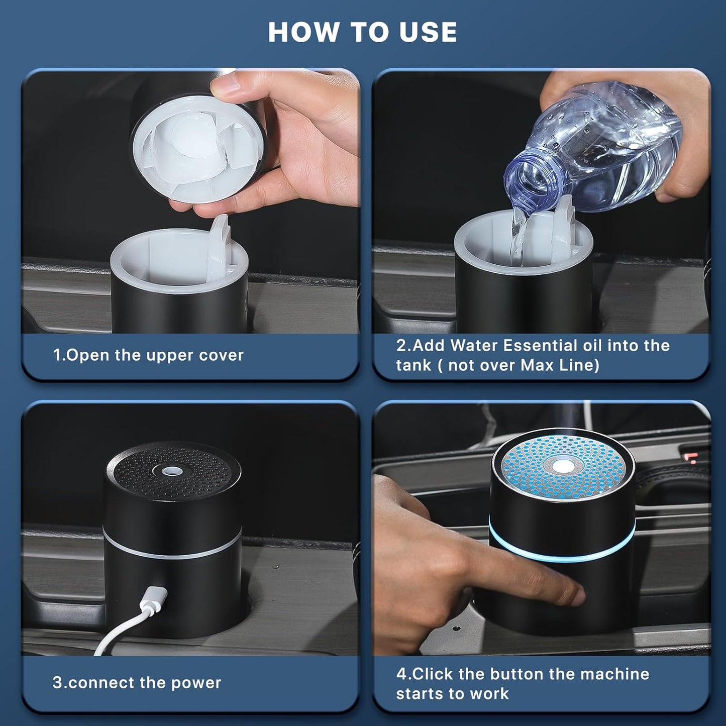 Car Fragrance diffusers, Air fresheners,USB-Powered Mini Ultrasonic Mist Humidifier Oil Diffuser for Vehicle