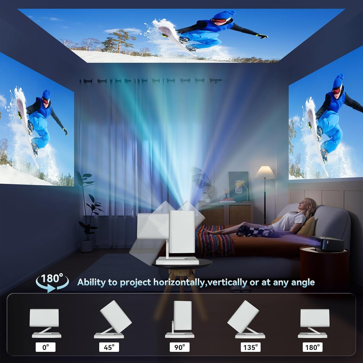 Mini Projector 4K Portable Video Projector with WiFi6 & Bluetooth 5.4, 150 ANSI Automatic Vertical Correction, 130'' Screen Home Cinema Smart Projector for Phone/PC/HDMI/USB/Laptop
