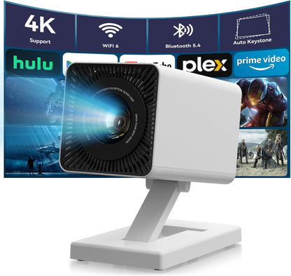 Mini Projector 4K Portable Video Projector with WiFi6 & Bluetooth 5.4, 150 ANSI Automatic Vertical Correction, 130'' Screen Home Cinema Smart Projector for Phone/PC/HDMI/USB/Laptop