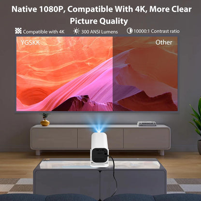 1080P Portable Projector (Built-in Speaker and Bluetooth 5.3), 210°Rotatable, Compatible with 4K, Mini Movie Projector, Supports Smartphones/Video
